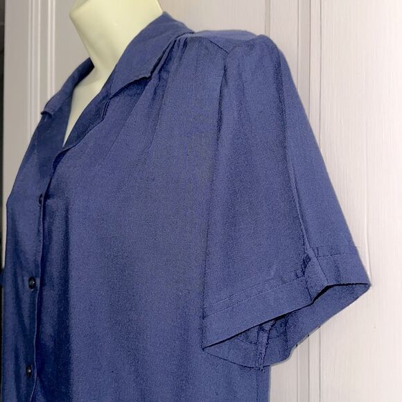 Vintage 70s/80s Navy Blue Button-Up Short Sleeve Shirt - Picture 4 of 7